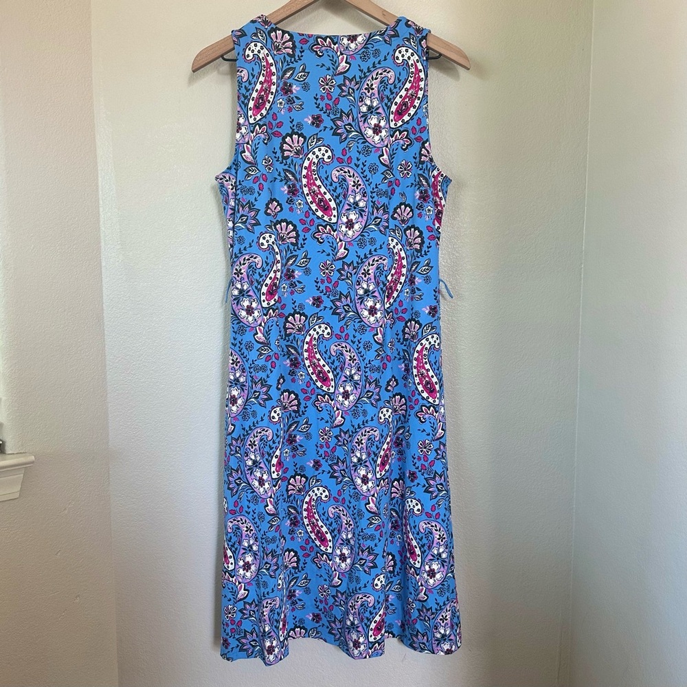 TALBOTS LP L Petite Effortless Jersey Tie Waist Midi Dress in Seaside Paisley - Picture 4 of 10